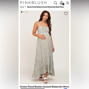 Green Floral Button Accent Maternity Maxi Dress.